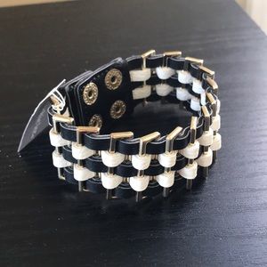 Gold Bracelet with B&W Basket Weave